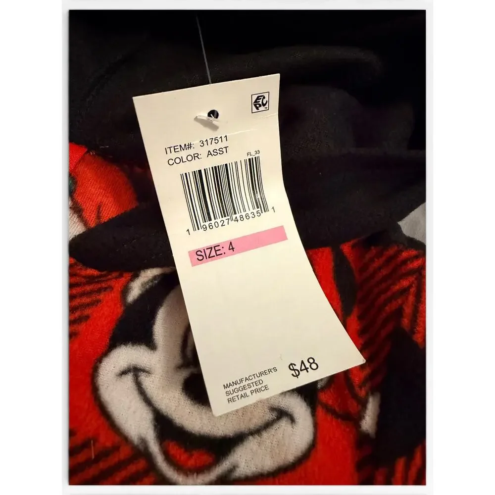 NWT Disney Mickey Christmas Fleece One Piece Pajamas Kids 4 Red Black